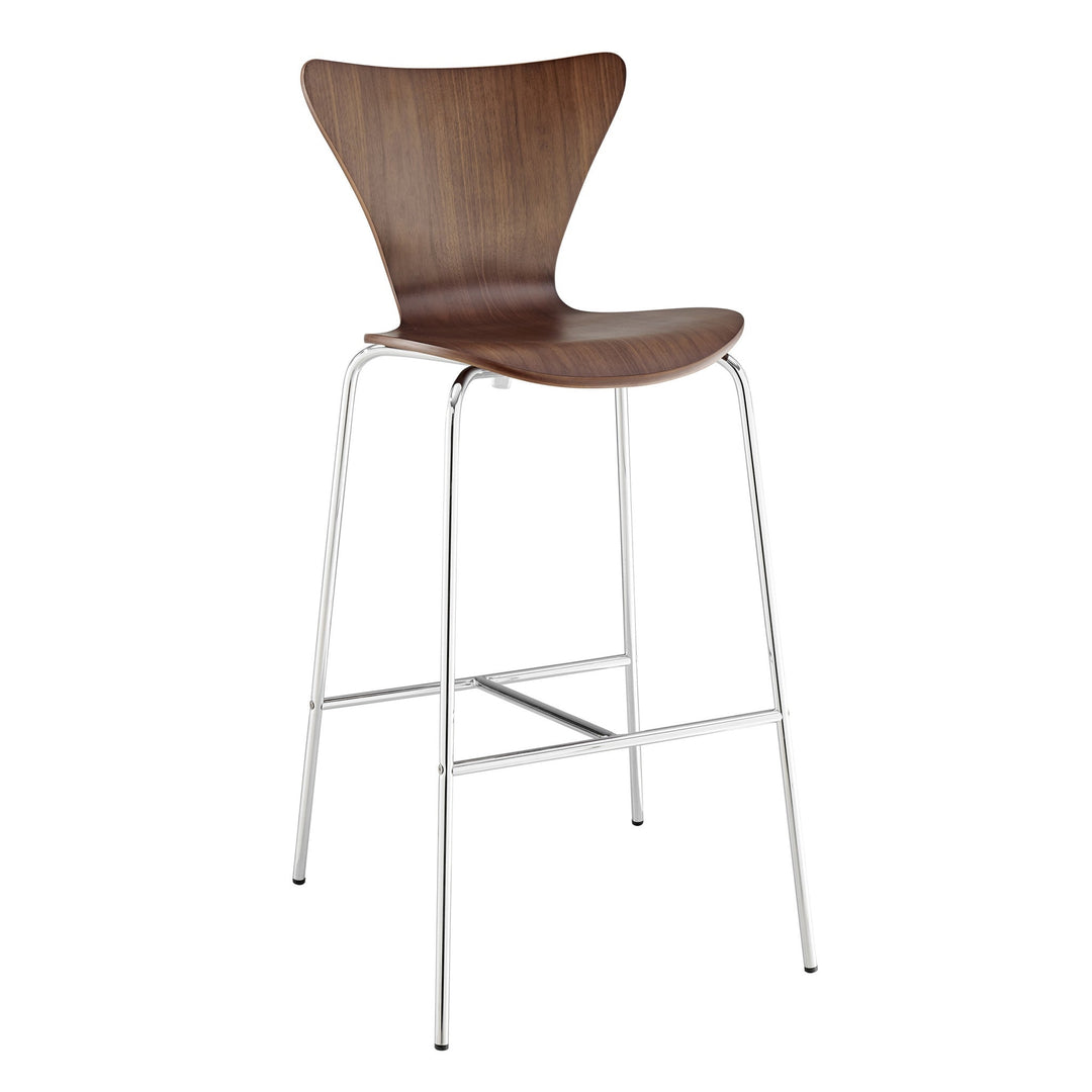 30" Brown And Silver Metallic Stainless Steel Bar Chair Image 2