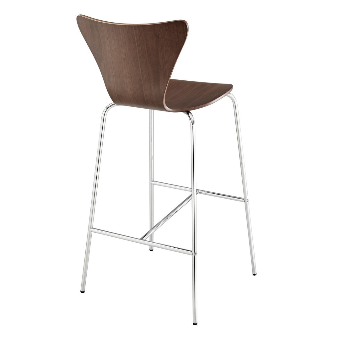 30" Brown And Silver Metallic Stainless Steel Bar Chair Image 4