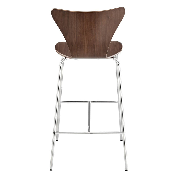 30" Brown And Silver Metallic Stainless Steel Bar Chair Image 5