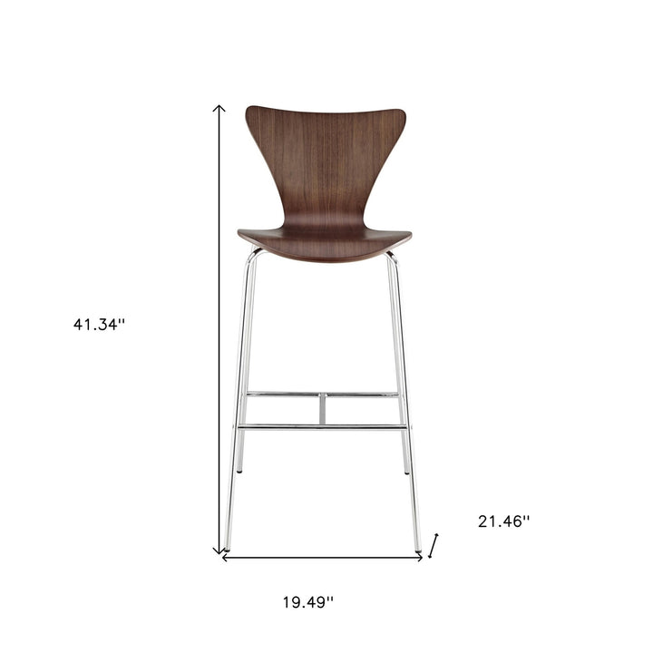 30" Brown And Silver Metallic Stainless Steel Bar Chair Image 8