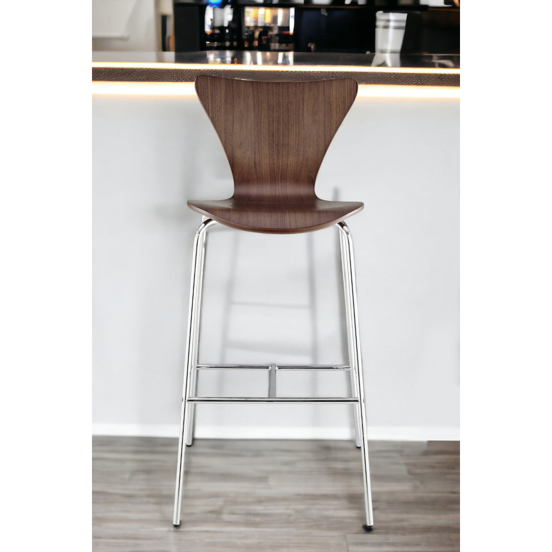 30" Brown And Silver Metallic Stainless Steel Bar Chair Image 9