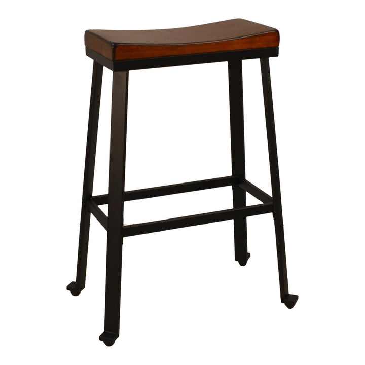 30" Chestnut And Black Steel Backless Bar Height Bar Chair Image 1