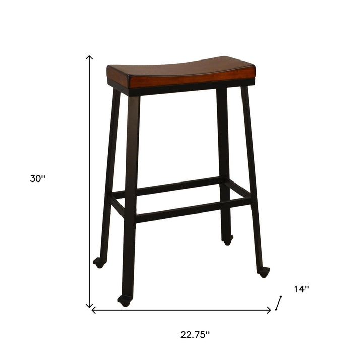 30" Chestnut And Black Steel Backless Bar Height Bar Chair Image 2