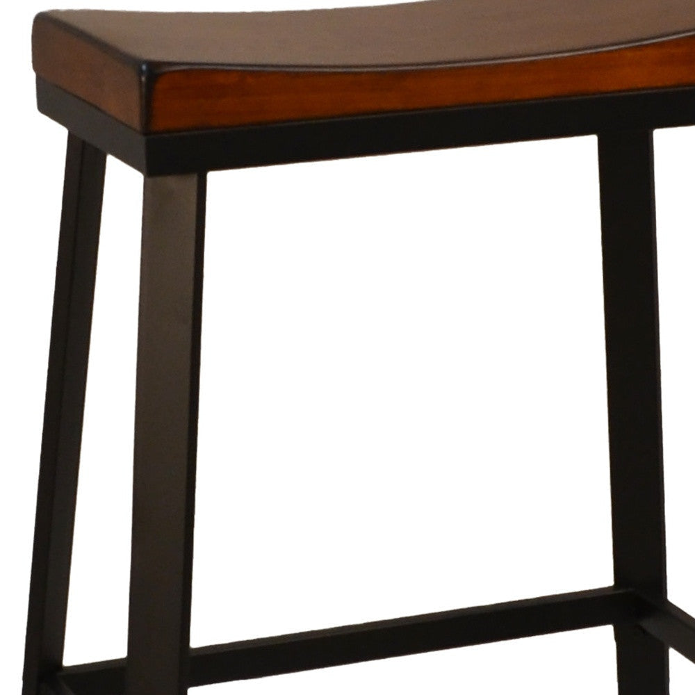 30" Chestnut And Black Steel Backless Bar Height Bar Chair Image 3