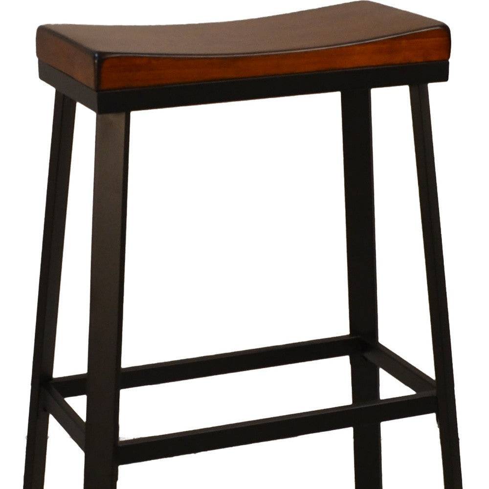 30" Chestnut And Black Steel Backless Bar Height Bar Chair Image 4