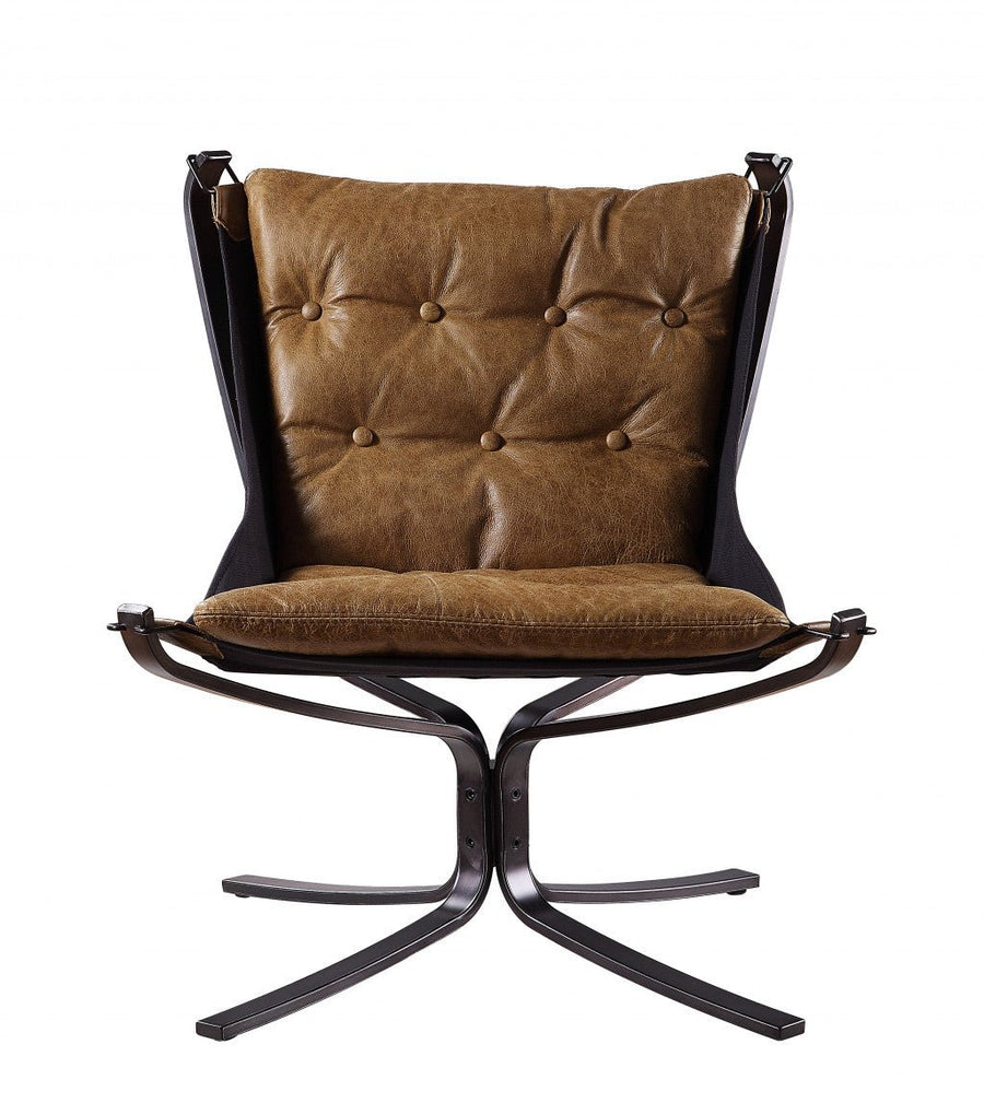 30" Coffee Top Grain Leather And Steel Solid Color Lounge Chair Image 1