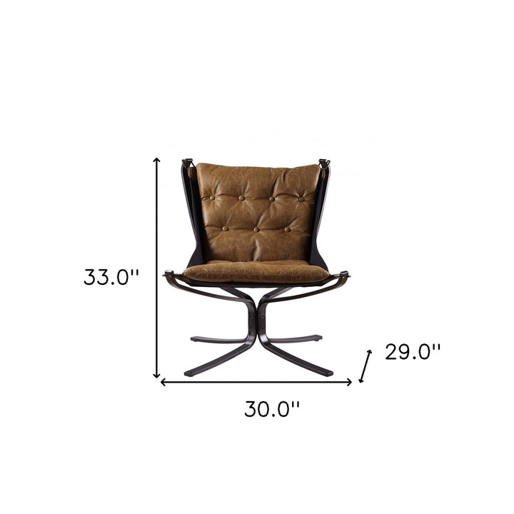 30" Coffee Top Grain Leather And Steel Solid Color Lounge Chair Image 2