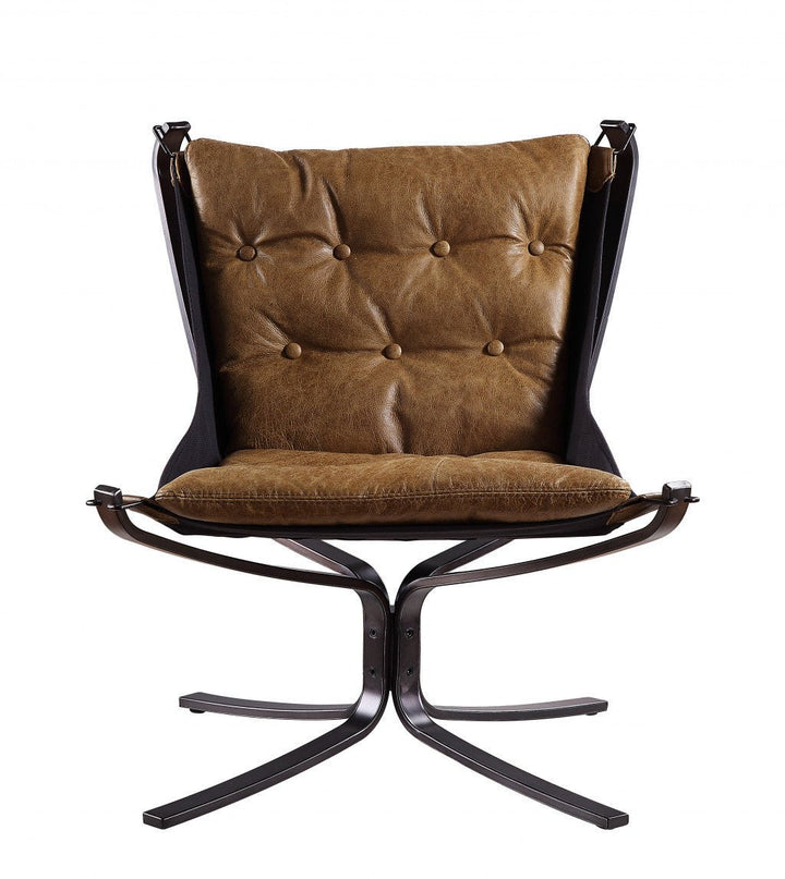 30" Coffee Top Grain Leather And Steel Solid Color Lounge Chair Image 3