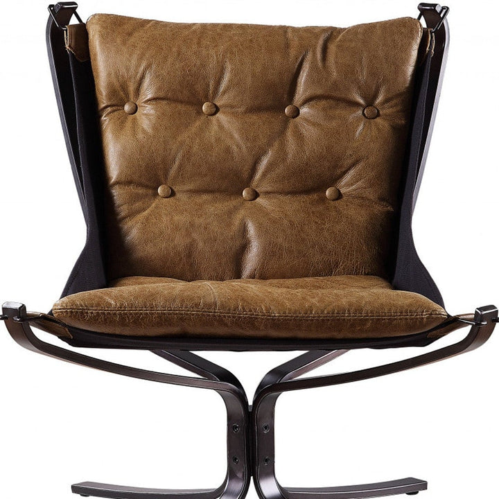 30" Coffee Top Grain Leather And Steel Solid Color Lounge Chair Image 4