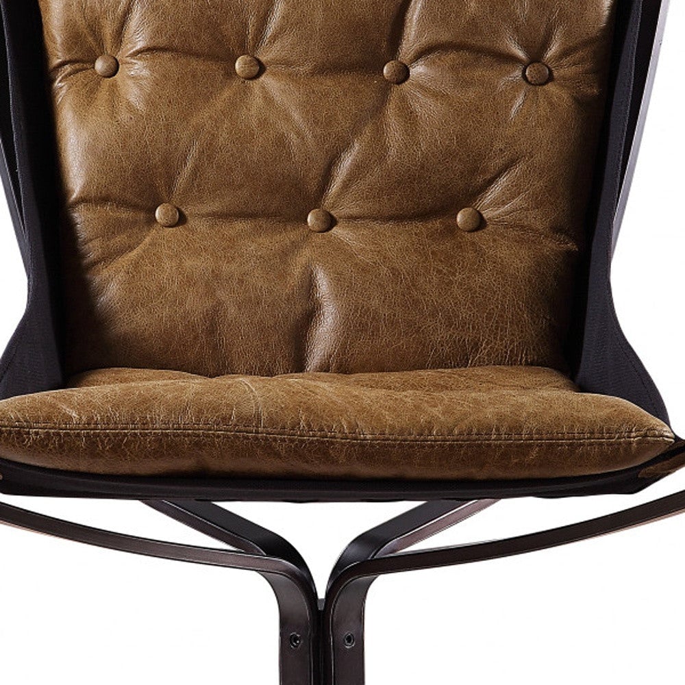 30" Coffee Top Grain Leather And Steel Solid Color Lounge Chair Image 5