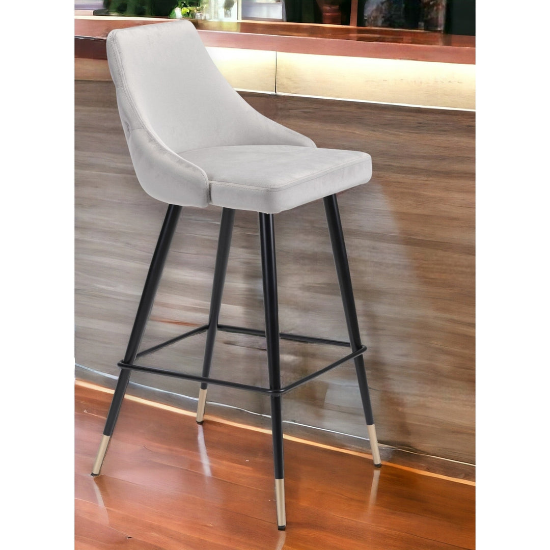 30" Gray And Black Velvet And Steel Bar Height Bar Chair Image 2