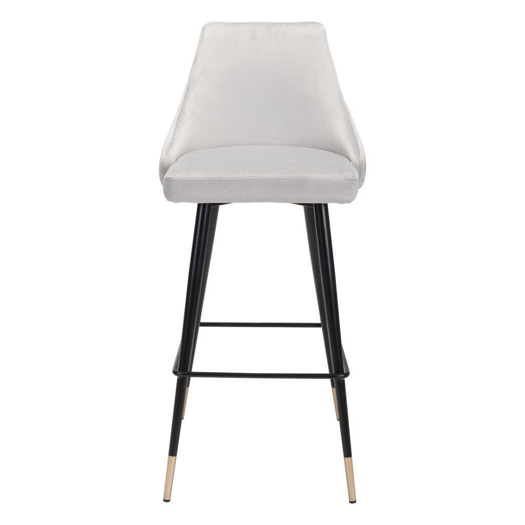 30" Gray And Black Velvet And Steel Bar Height Bar Chair Image 4