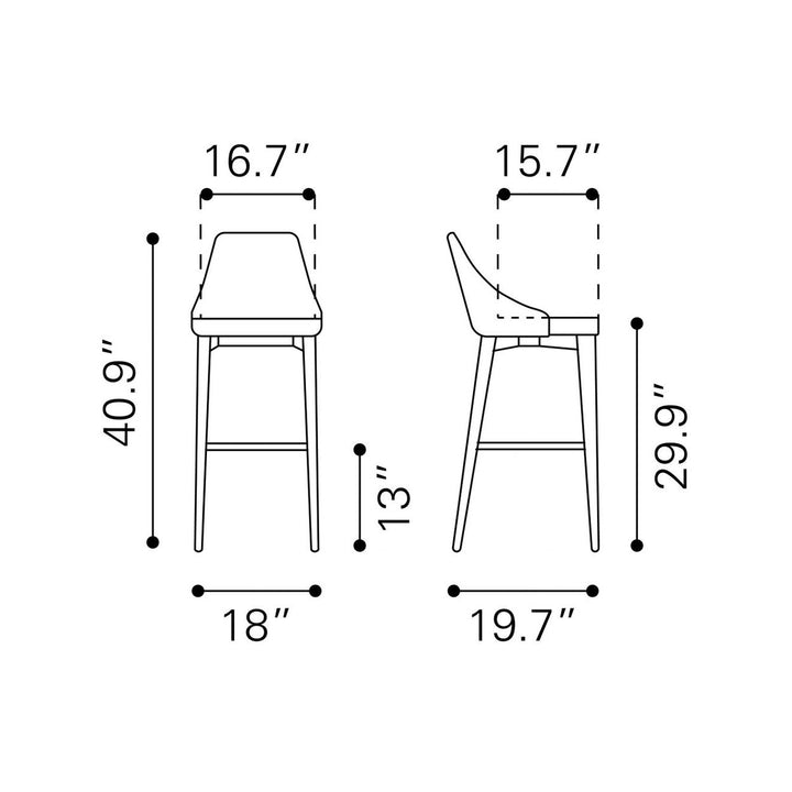 30" Gray And Brown Solid Wood Low Back Bar Height Bar Chair Image 9