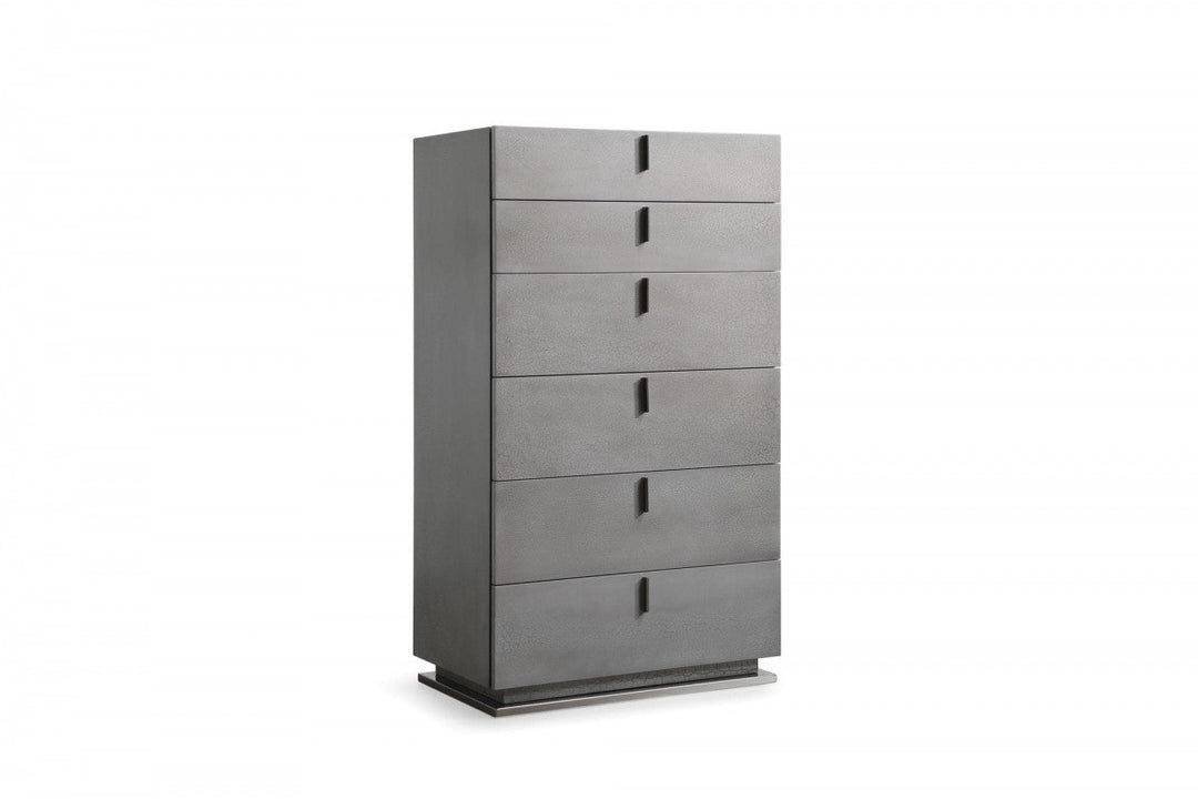 30" Grey Manufactured Wood + Solid Wood Stainless Steel Six Drawer Chest Image 1