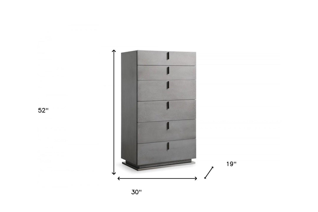 30" Grey Manufactured Wood + Solid Wood Stainless Steel Six Drawer Chest Image 7