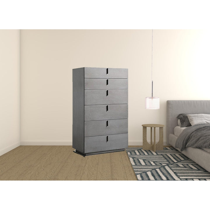 30" Grey Manufactured Wood + Solid Wood Stainless Steel Six Drawer Chest Image 8