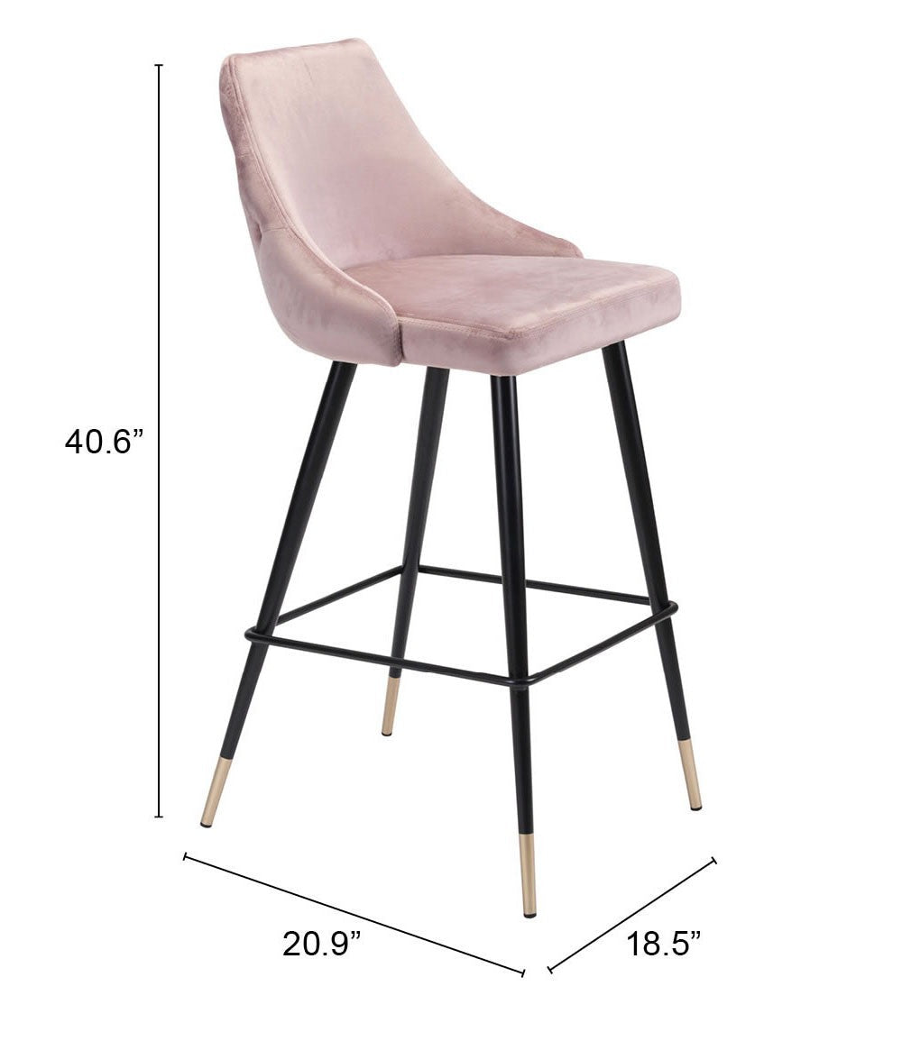 30" Pink And Black Velvet And Steel Bar Height Bar Chair Image 1