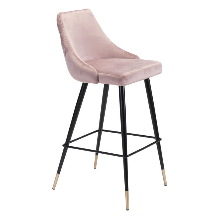 30" Pink And Black Velvet And Steel Bar Height Bar Chair Image 3