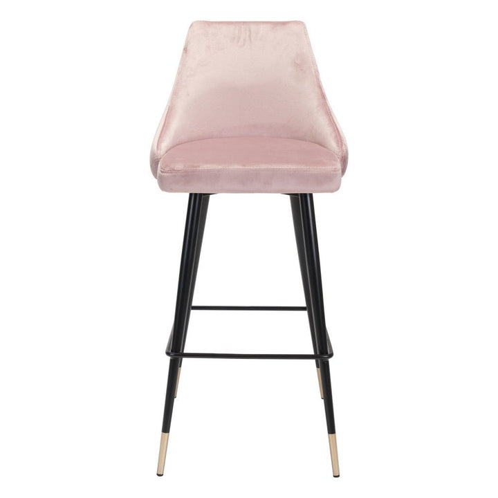 30" Pink And Black Velvet And Steel Bar Height Bar Chair Image 4