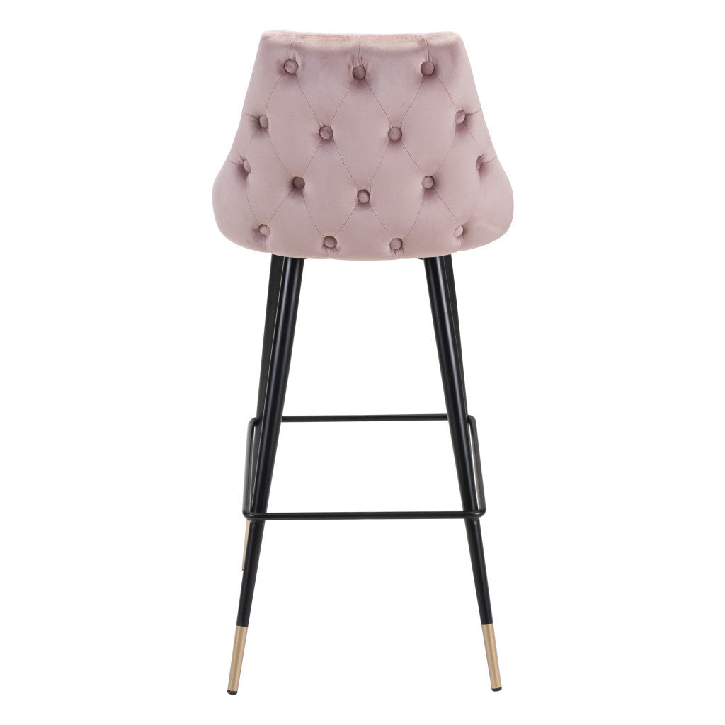 30" Pink And Black Velvet And Steel Bar Height Bar Chair Image 5