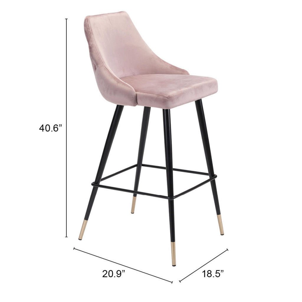 30" Pink And Black Velvet And Steel Bar Height Bar Chair Image 6