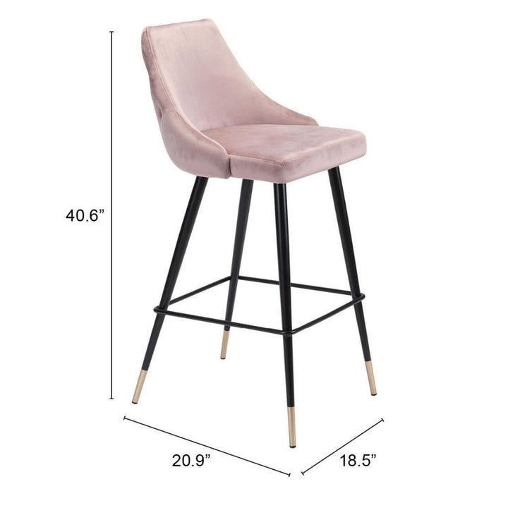 30" Pink And Black Velvet And Steel Bar Height Bar Chair Image 6