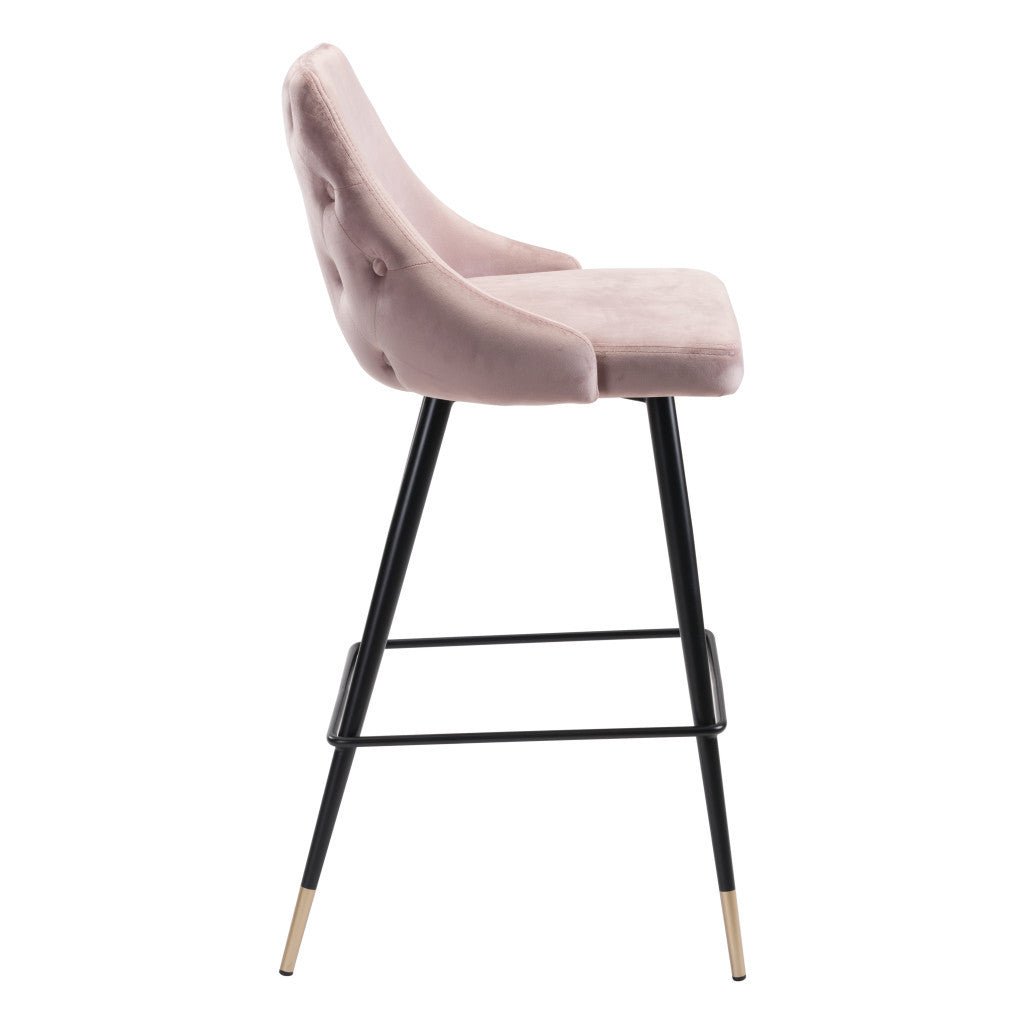 30" Pink And Black Velvet And Steel Bar Height Bar Chair Image 8