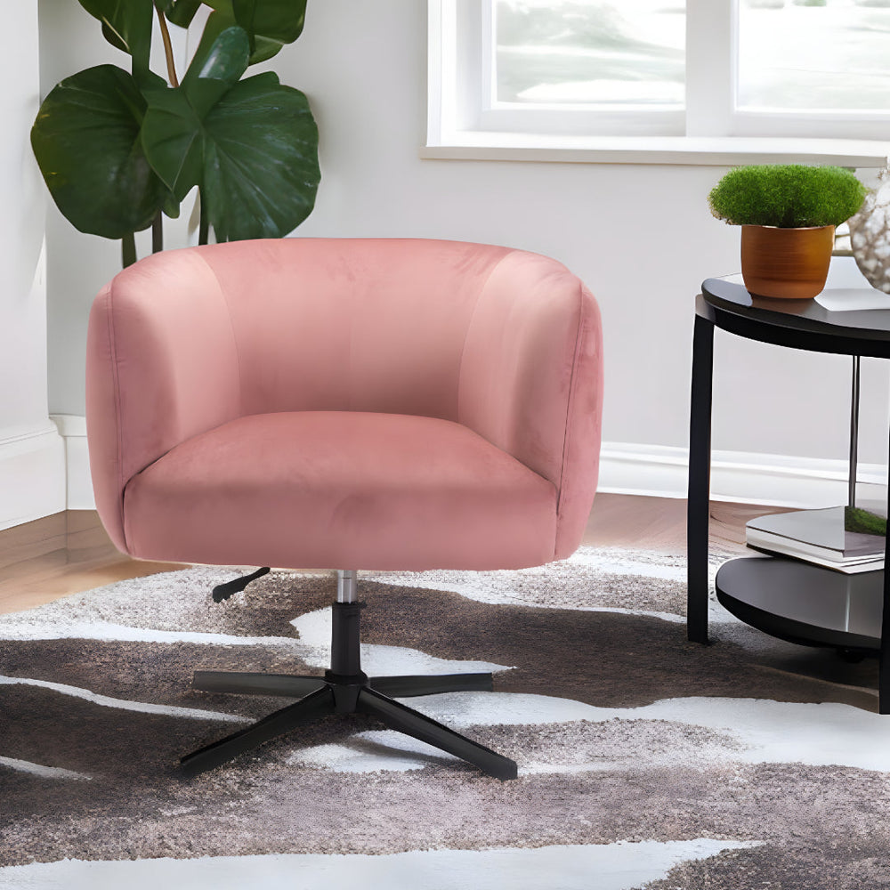 30" Pink And Black Velvet Swivel Barrel Chair Image 2