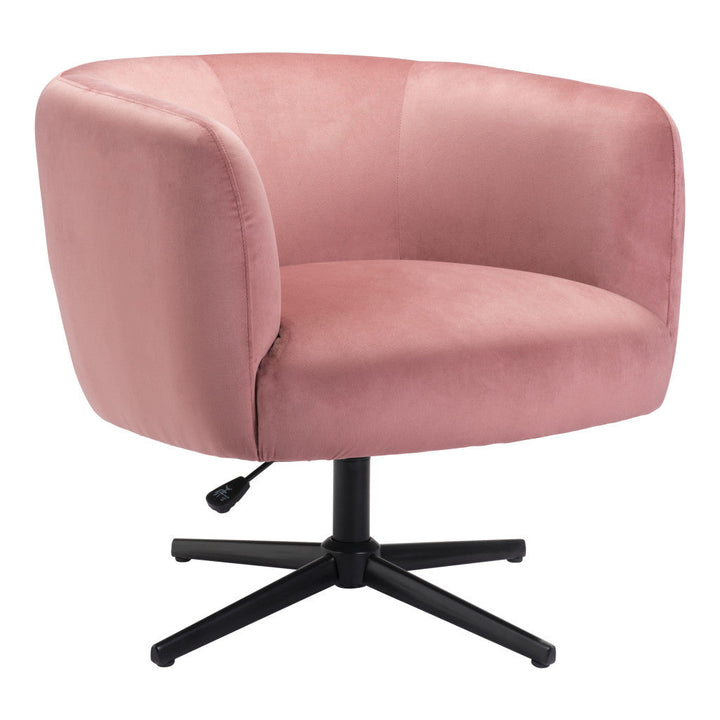 30" Pink And Black Velvet Swivel Barrel Chair Image 3