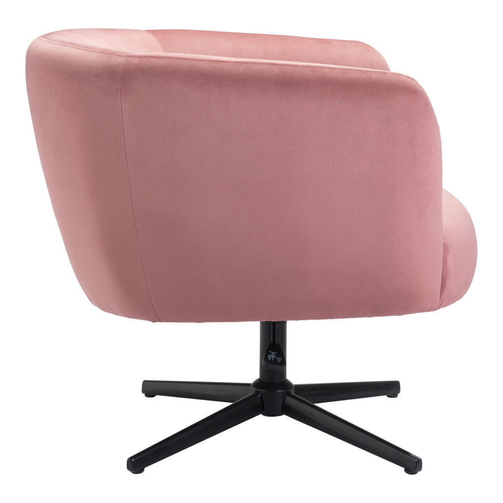 30" Pink And Black Velvet Swivel Barrel Chair Image 4