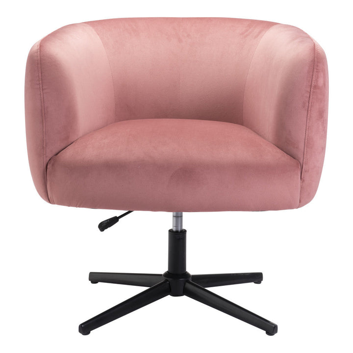 30" Pink And Black Velvet Swivel Barrel Chair Image 5