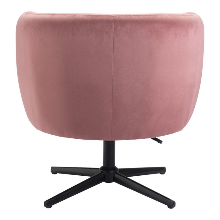 30" Pink And Black Velvet Swivel Barrel Chair Image 6