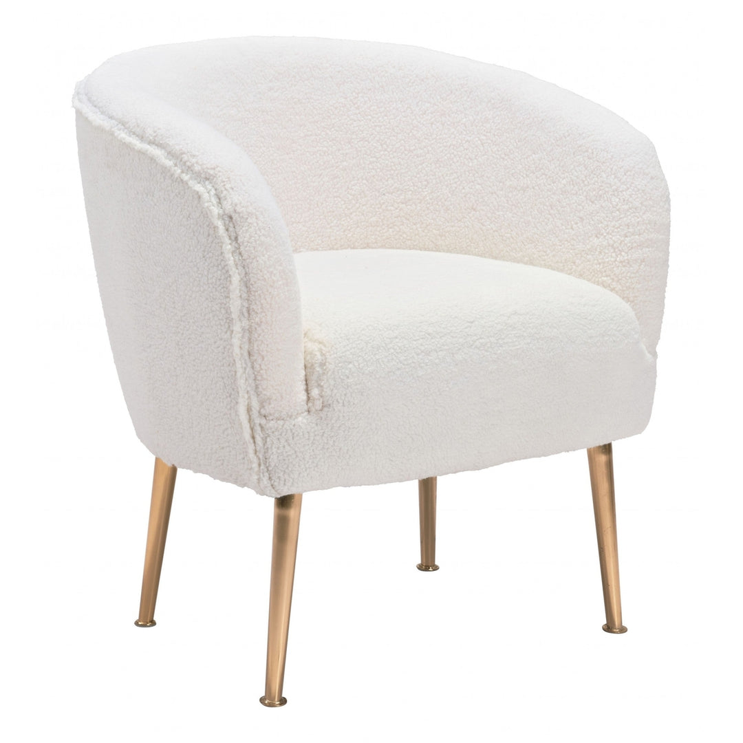 29" Beige Sherpa And Gold Arm Chair Image 1