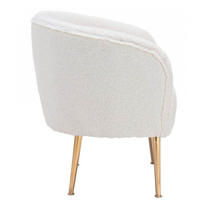 29" Beige Sherpa And Gold Arm Chair Image 2