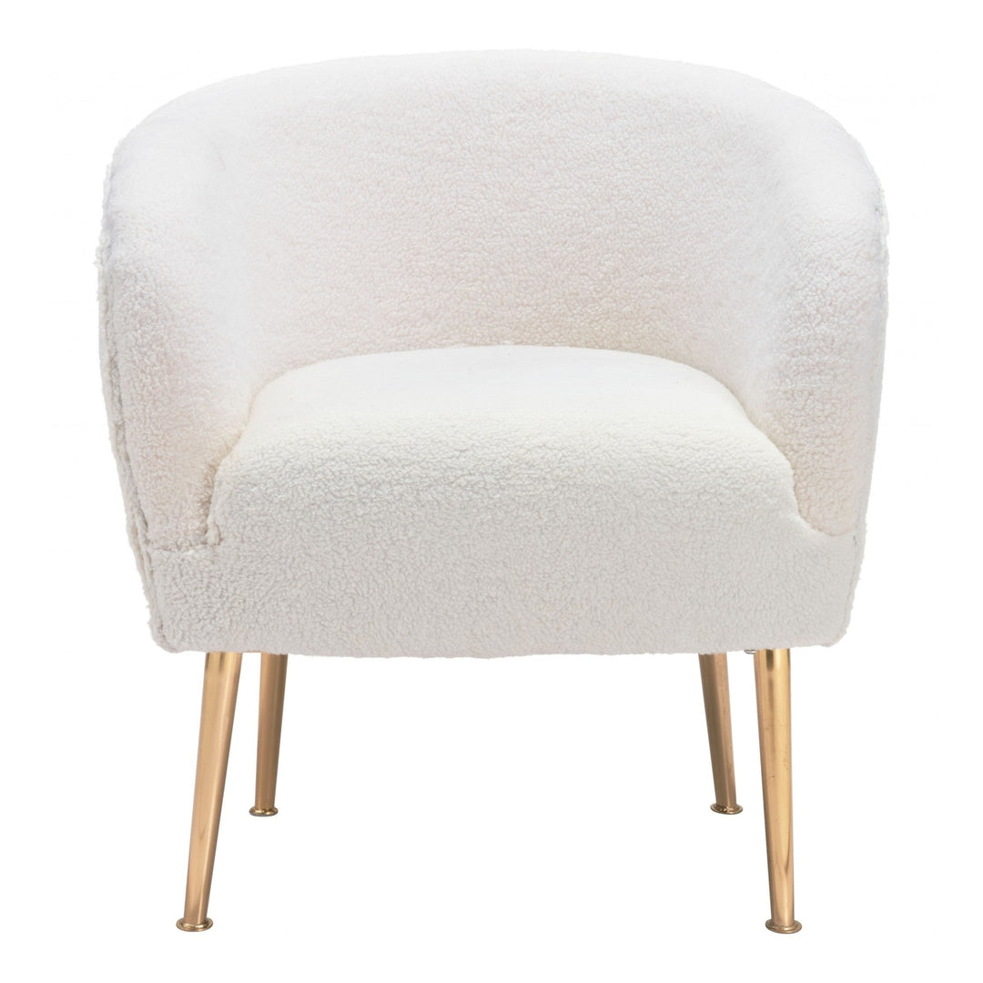 29" Beige Sherpa And Gold Arm Chair Image 3