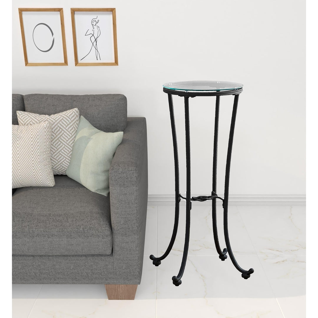 29" Black And Clear Glass Round End Table Image 5