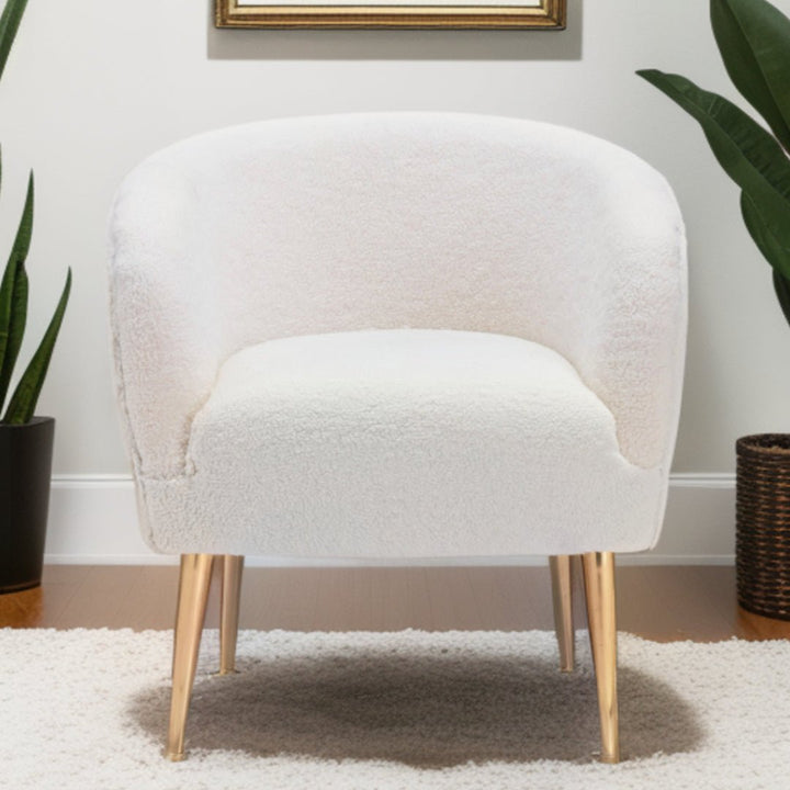 29" Beige Sherpa And Gold Arm Chair Image 7