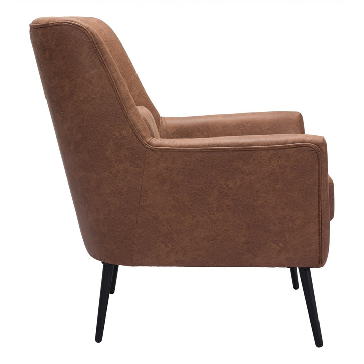 29" Brown Faux Leather And Gold Arm Chair Image 2