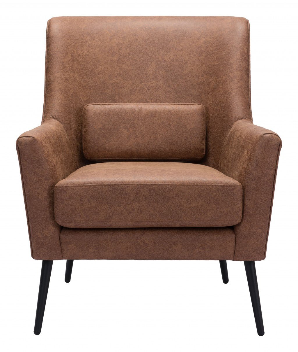 29" Brown Faux Leather And Gold Arm Chair Image 3