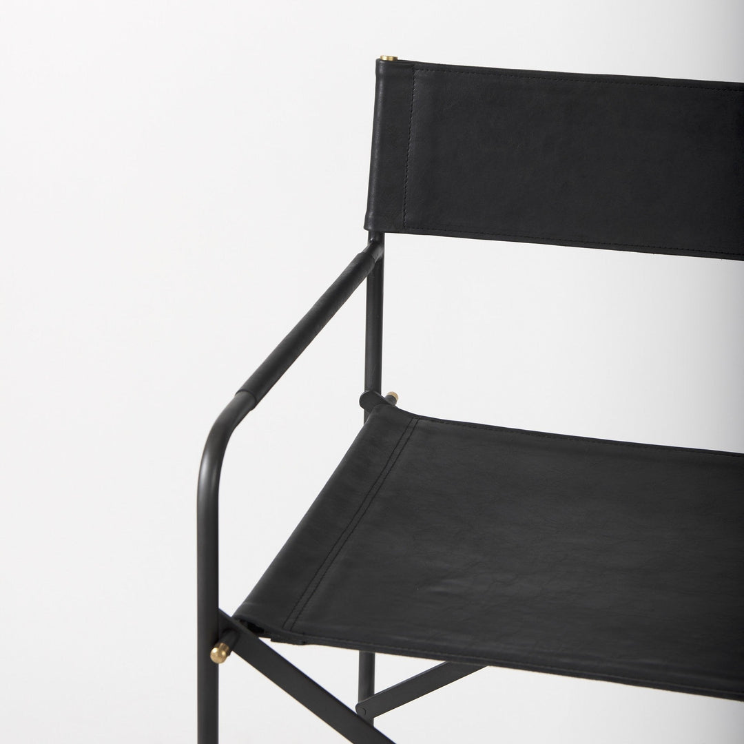 29" Brown And Black Leather And Iron Bar Chair Image 7