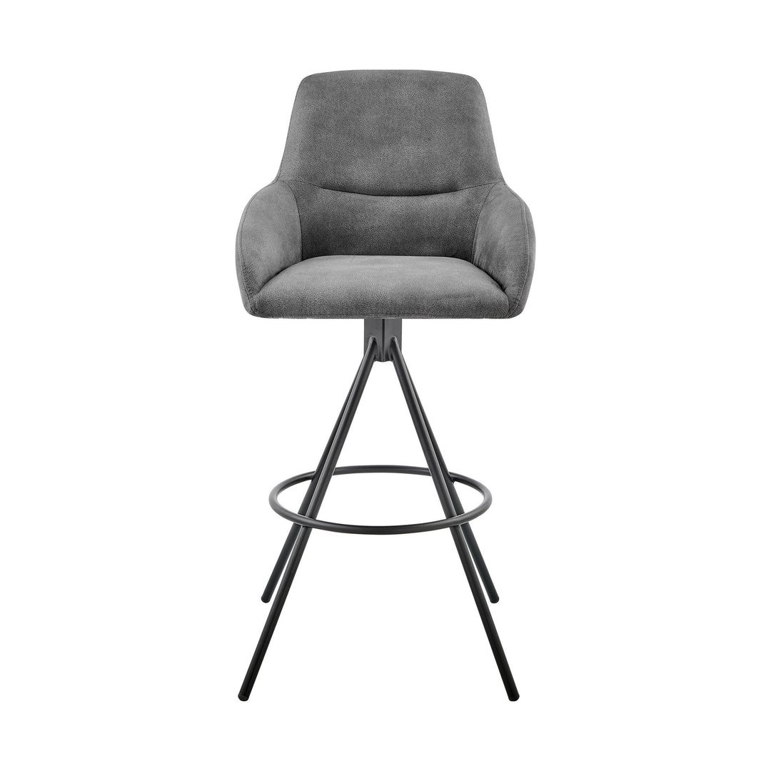 29" Charcoal And Black Iron Bar Height Bar Chair Image 4