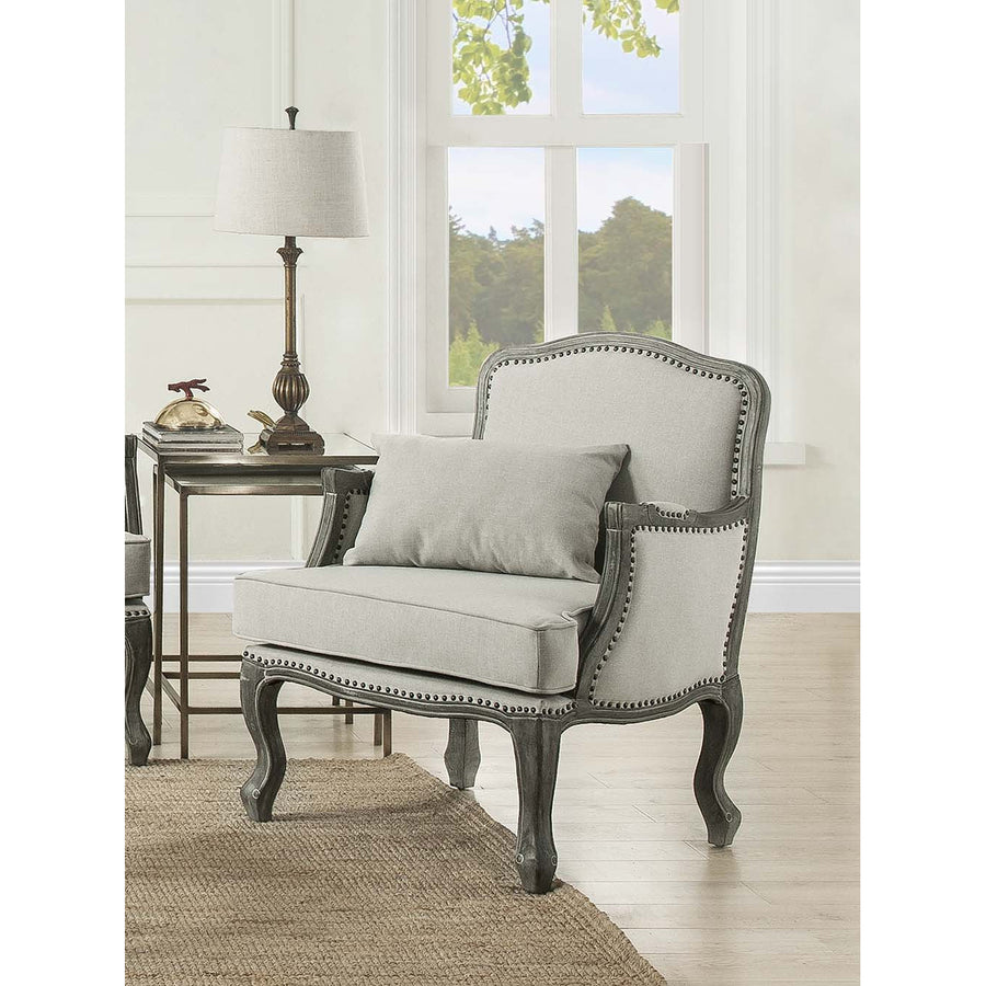 29" Cream And Brown Linen Arm Chair Image 1