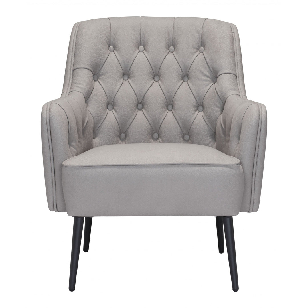 29" Grey Faux Leather And Black Tufted Arm Chair Image 3