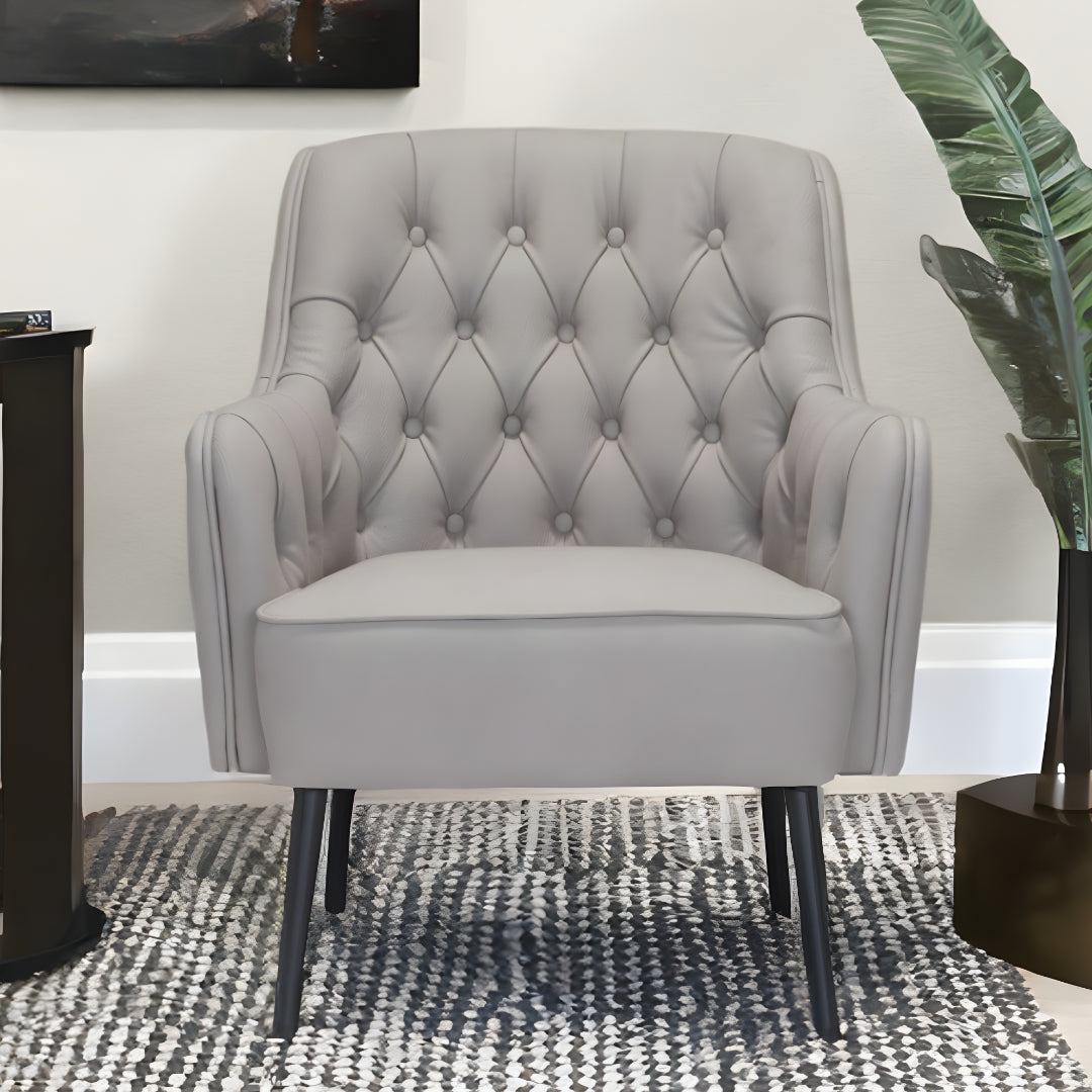 29" Grey Faux Leather And Black Tufted Arm Chair Image 9