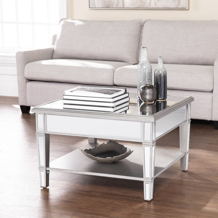 29" Silver Mirrored Glass Square Coffee Table Image 1