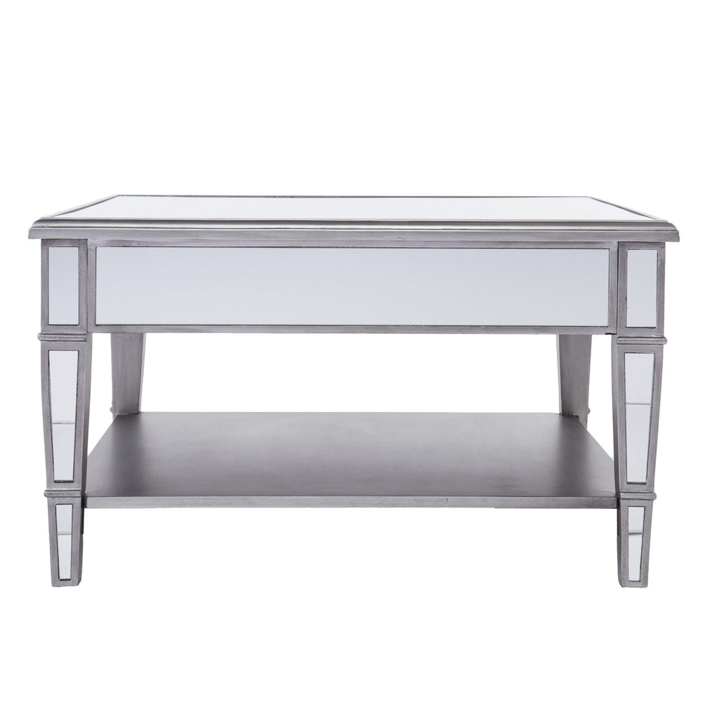 29" Silver Mirrored Glass Square Coffee Table Image 2