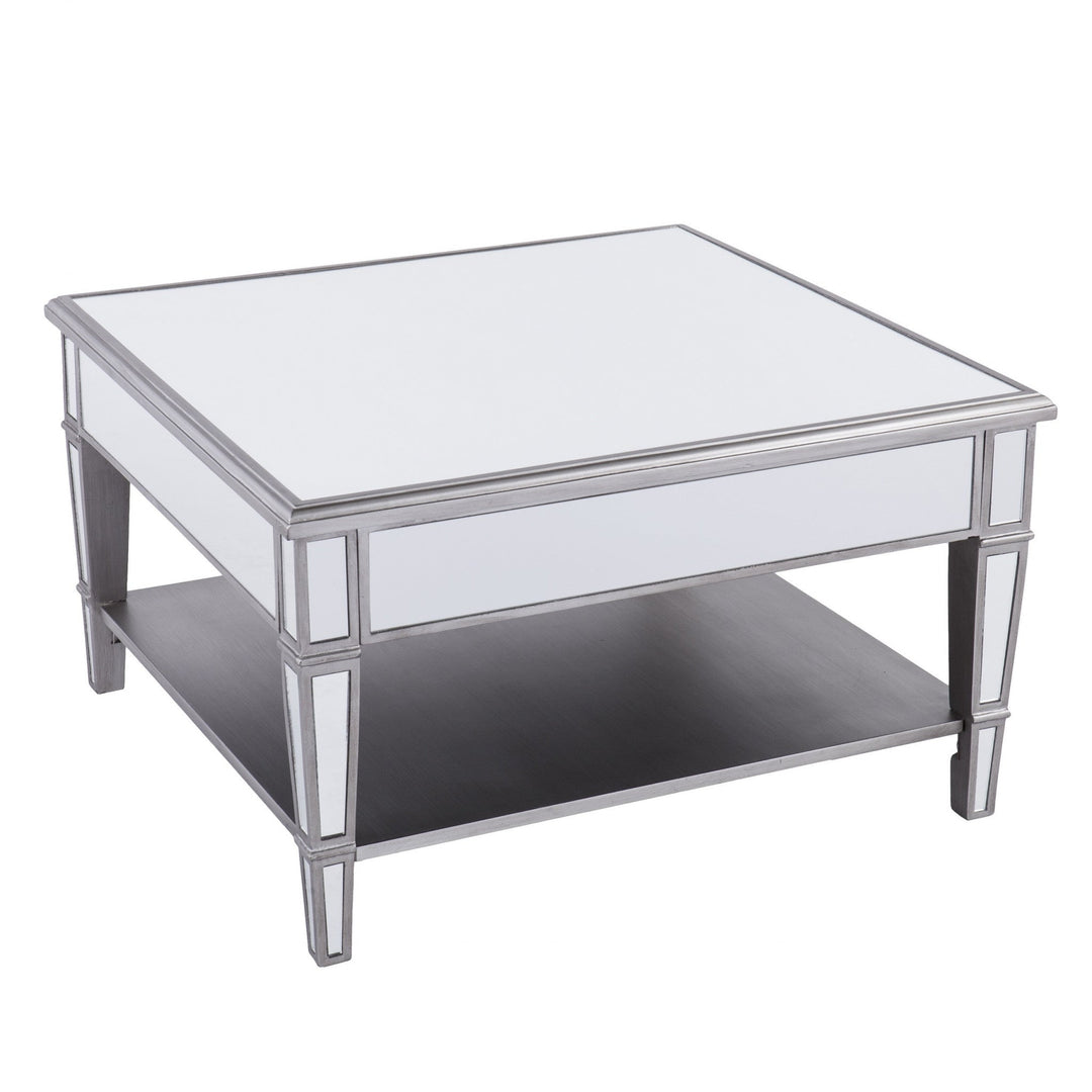 29" Silver Mirrored Glass Square Coffee Table Image 3