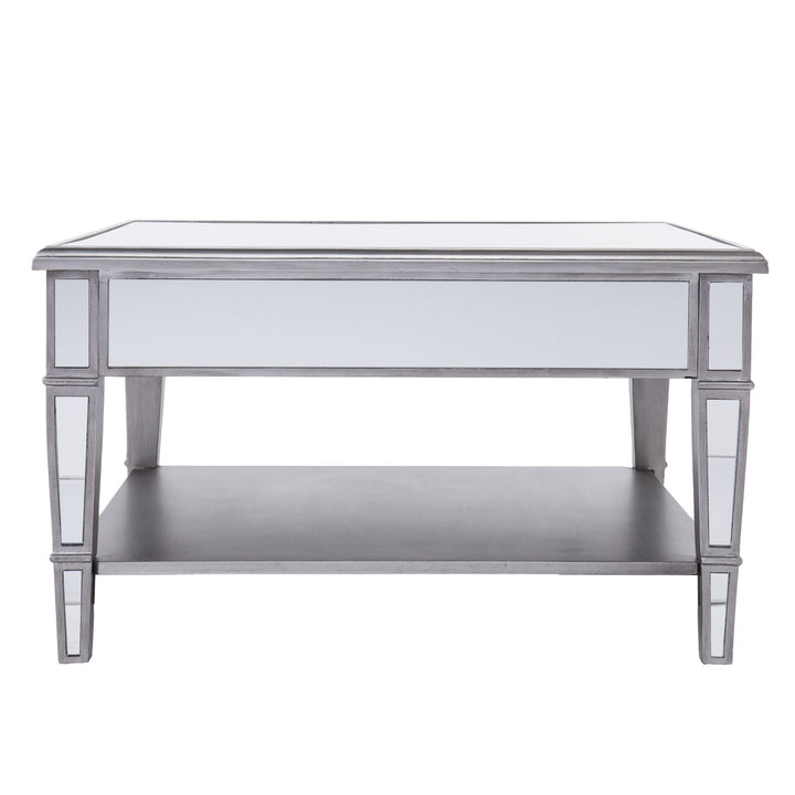 29" Silver Mirrored Glass Square Coffee Table Image 4