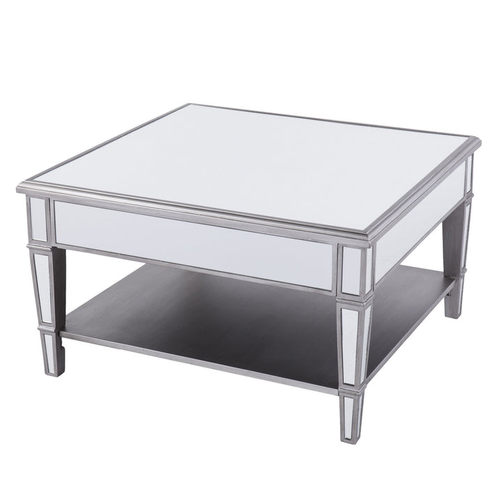 29" Silver Mirrored Glass Square Coffee Table Image 5