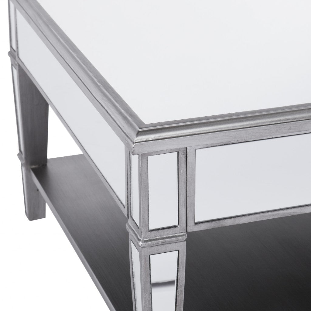 29" Silver Mirrored Glass Square Coffee Table Image 7